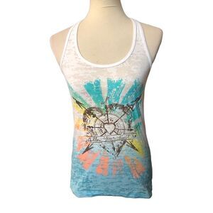 Junk Gypsy racer back white burnout tank novelty print of heart compass